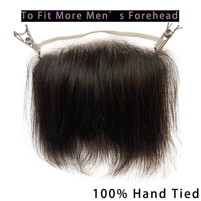 Voloria Men Forehead Hairline Toupee HD Invisible Lace Hairline Lace front Skin PU Back Man Hairpieces Frontal Hair Topper for Receding Replacement Systems (7.08x1.57INCH, Natural Black Color) - Image 3